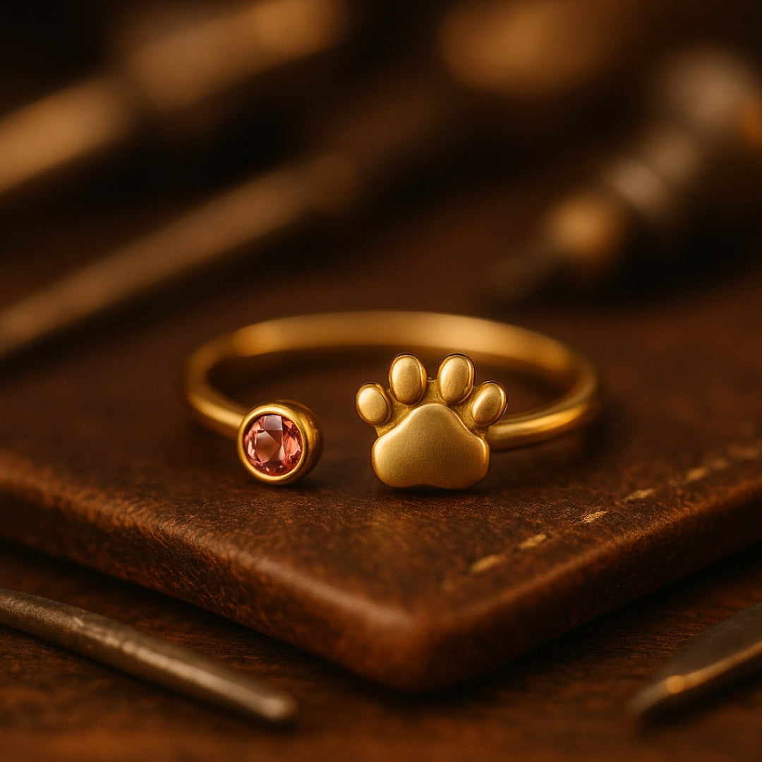 Gold Paw Birthstone Rings
