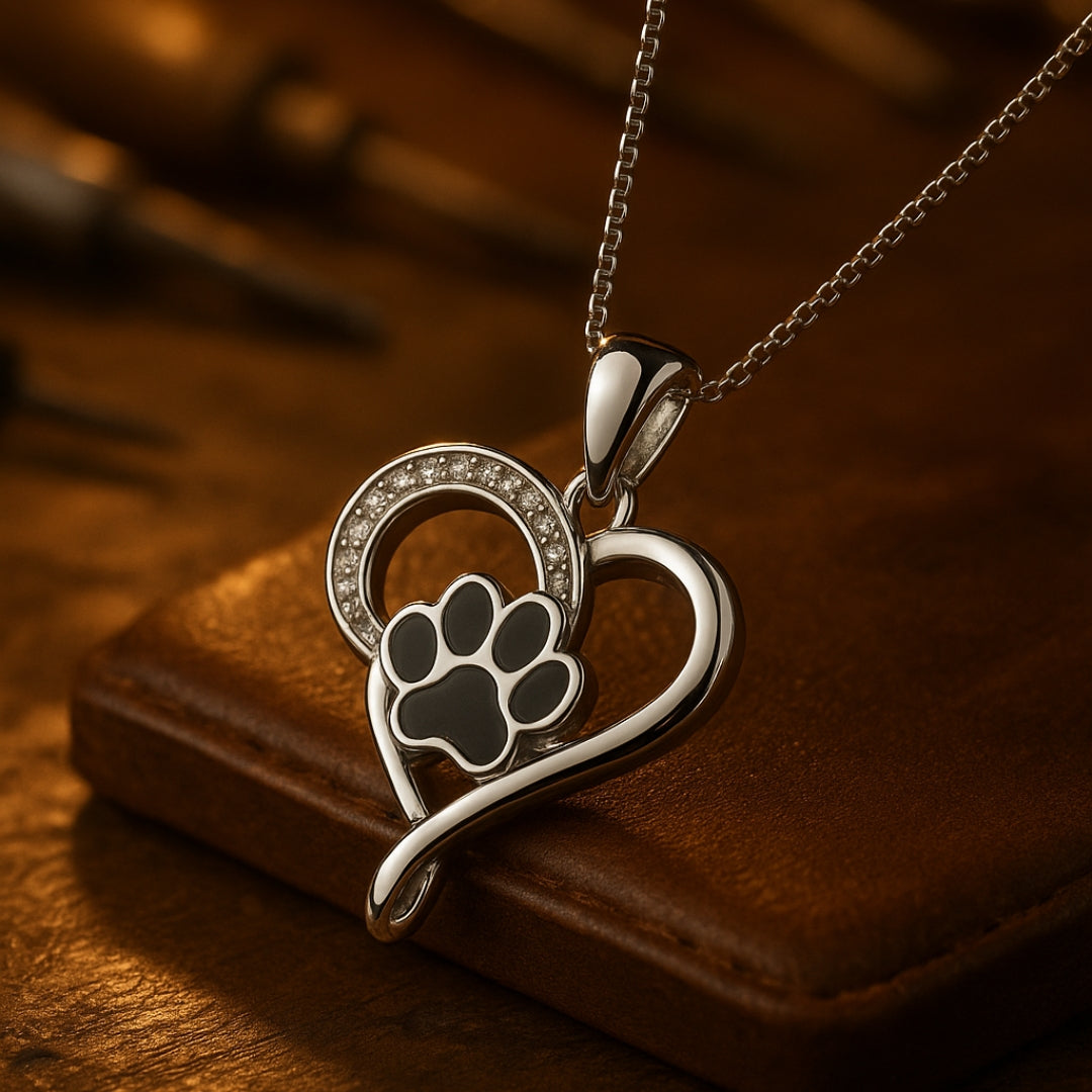 Infinity Necklace With Heart & Paw in Silver