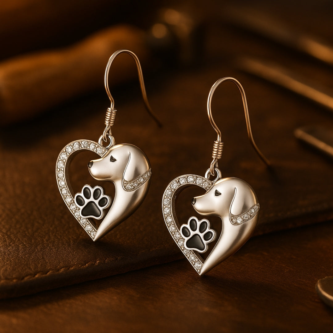 Dangling Heart Dog Love earrings