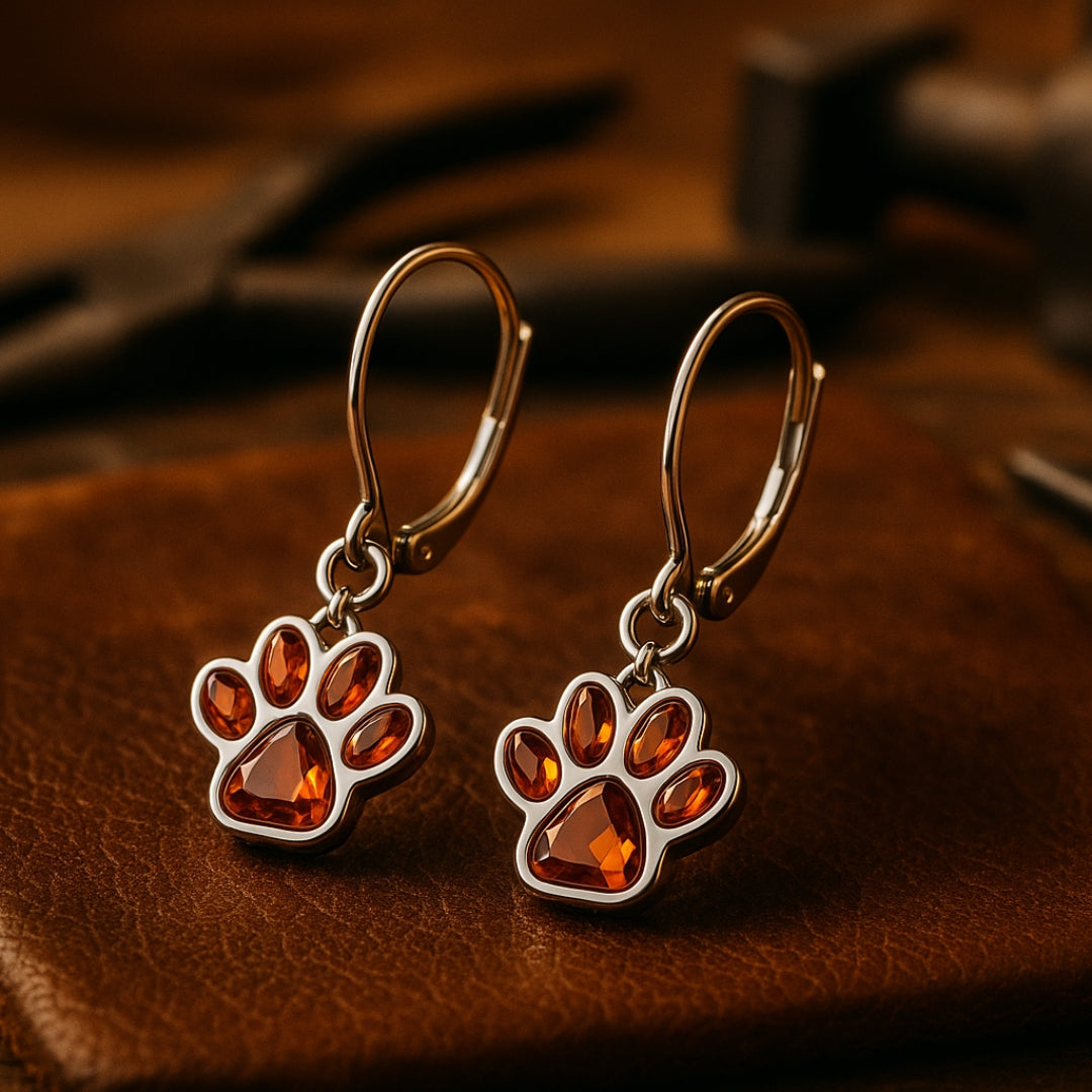 Hanging Paw Birthstone Earrings