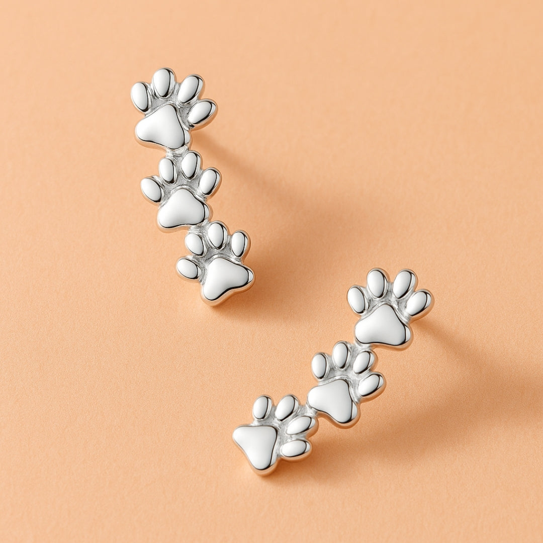 Triple Silvered Paw Stud Earrings