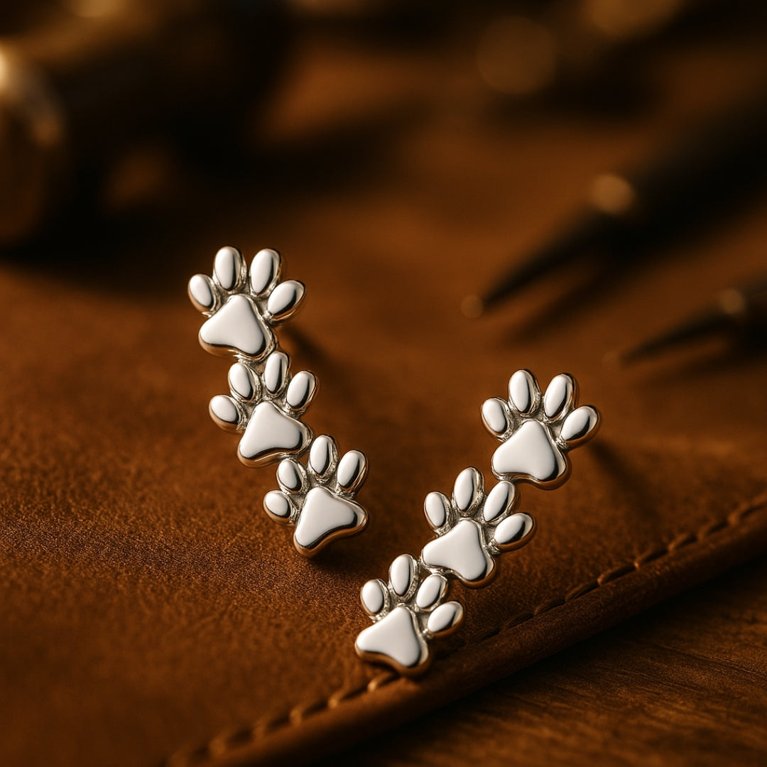 Triple Silvered Paw Stud Earrings