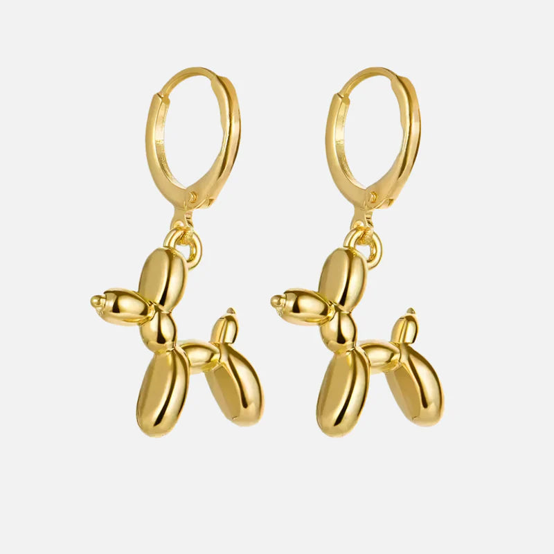 Golden Huggie Hoop Earrings with Balloon Dog Pendant