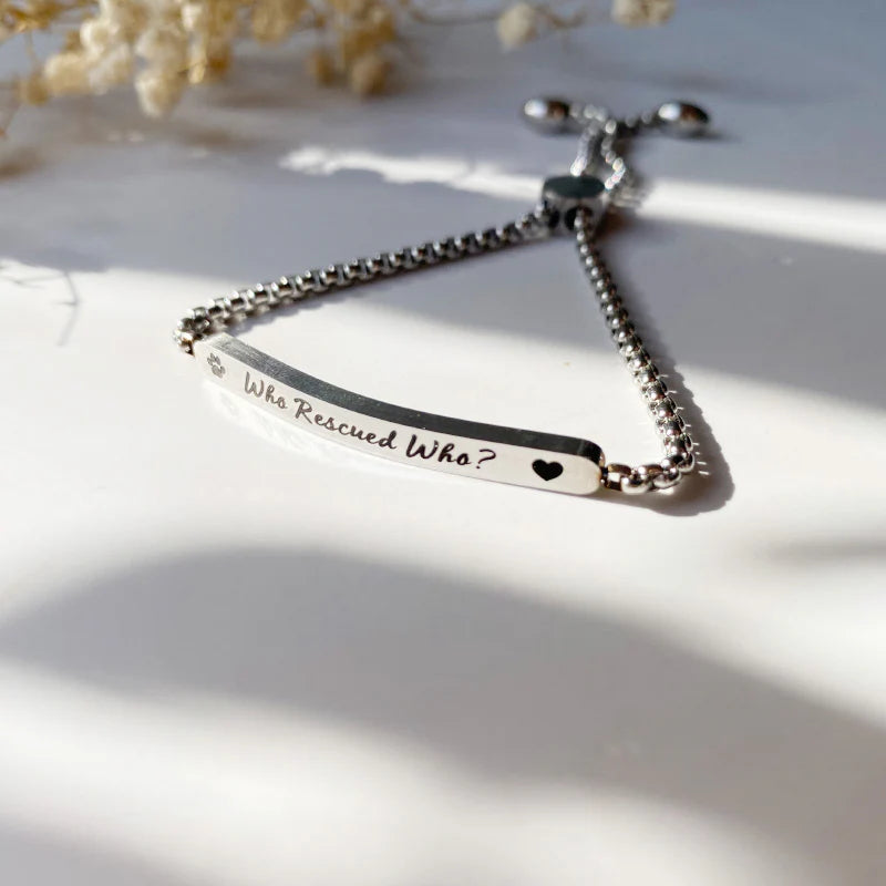 Who Rescued Who Bar Bracelet