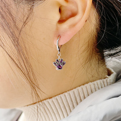 Hanging Paw Birthstone Earrings