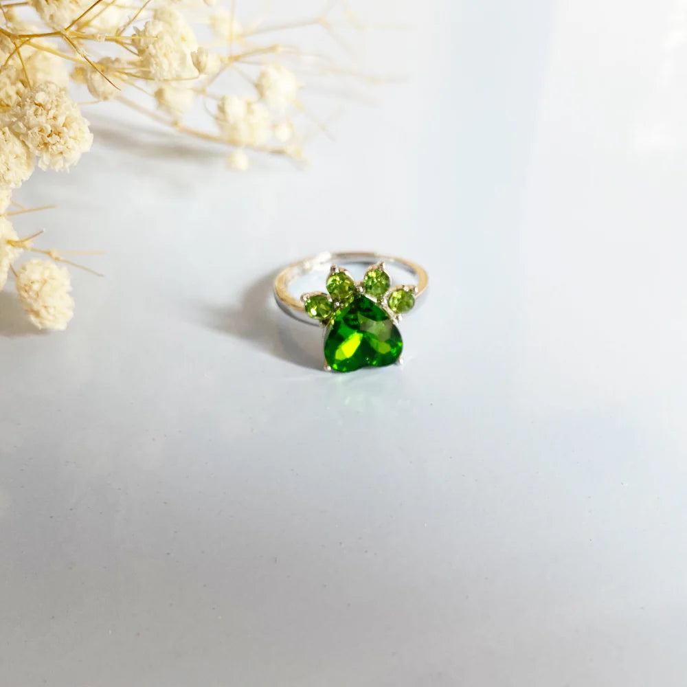 Paw Print Birthstone Rings