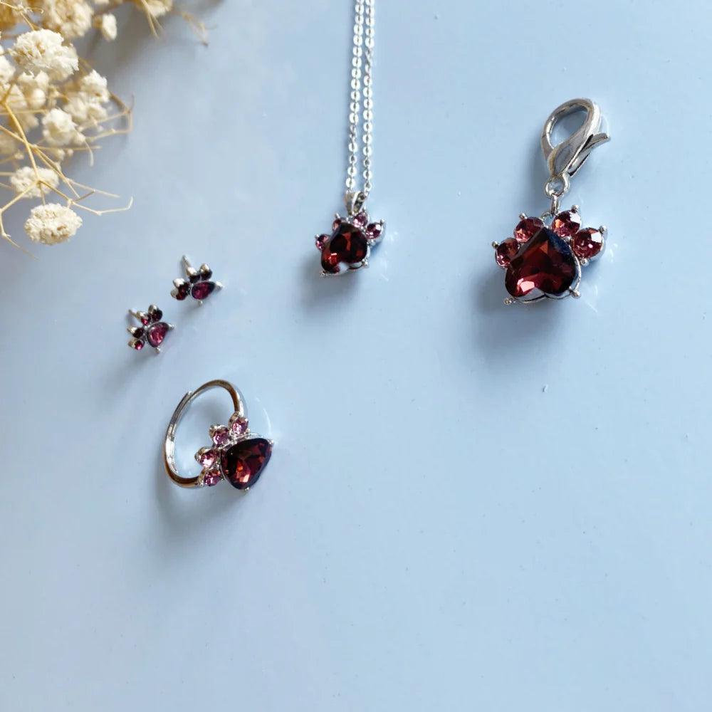 Paw Print Birthstone Jewelry Set