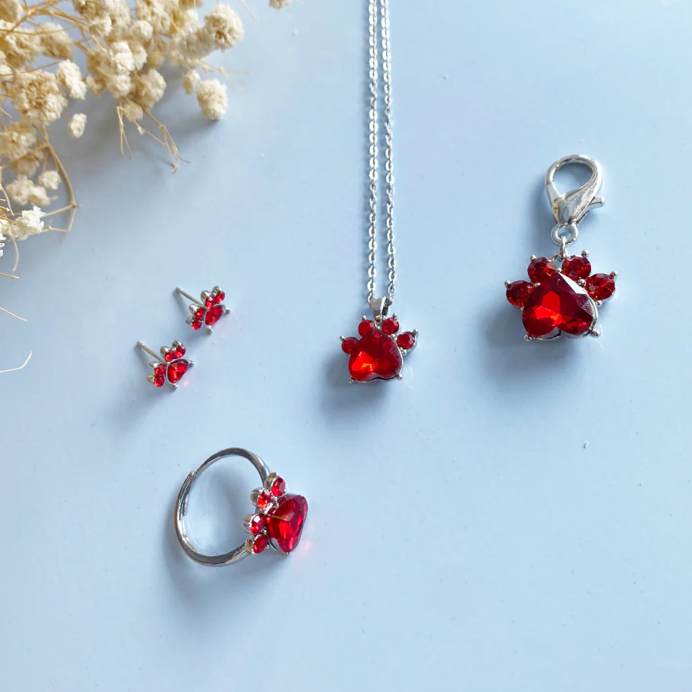 Paw Print Birthstone Jewelry Set