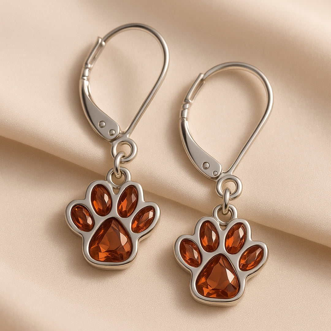Hanging Paw Birthstone Earrings