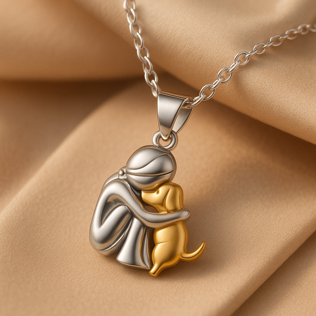 Silver & Gold Hug Dog Necklace