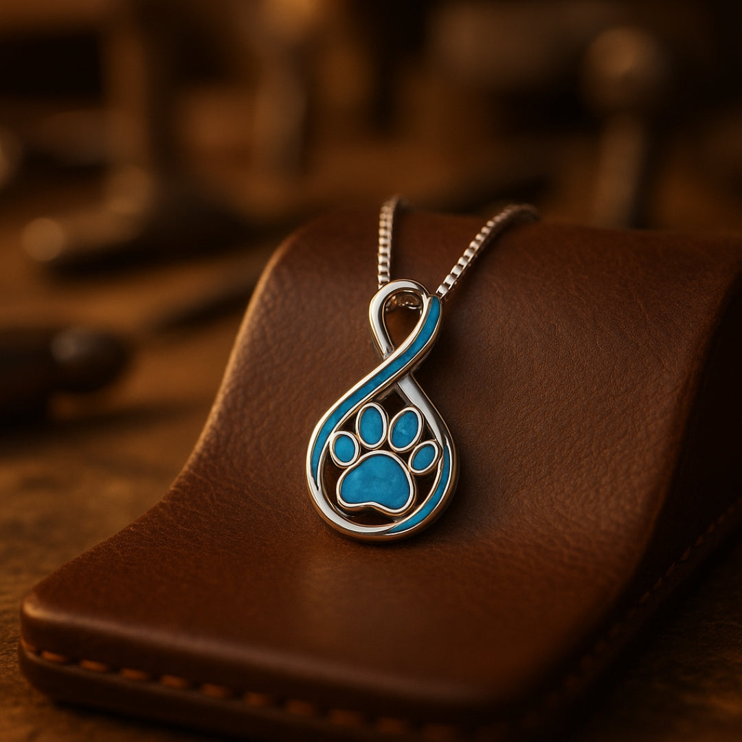 Blue Opal Paw Infinity  Silver Necklace