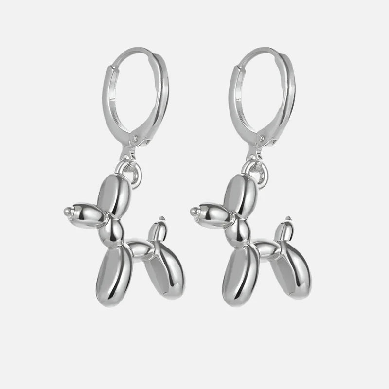 Golden Huggie Hoop Earrings with Balloon Dog Pendant