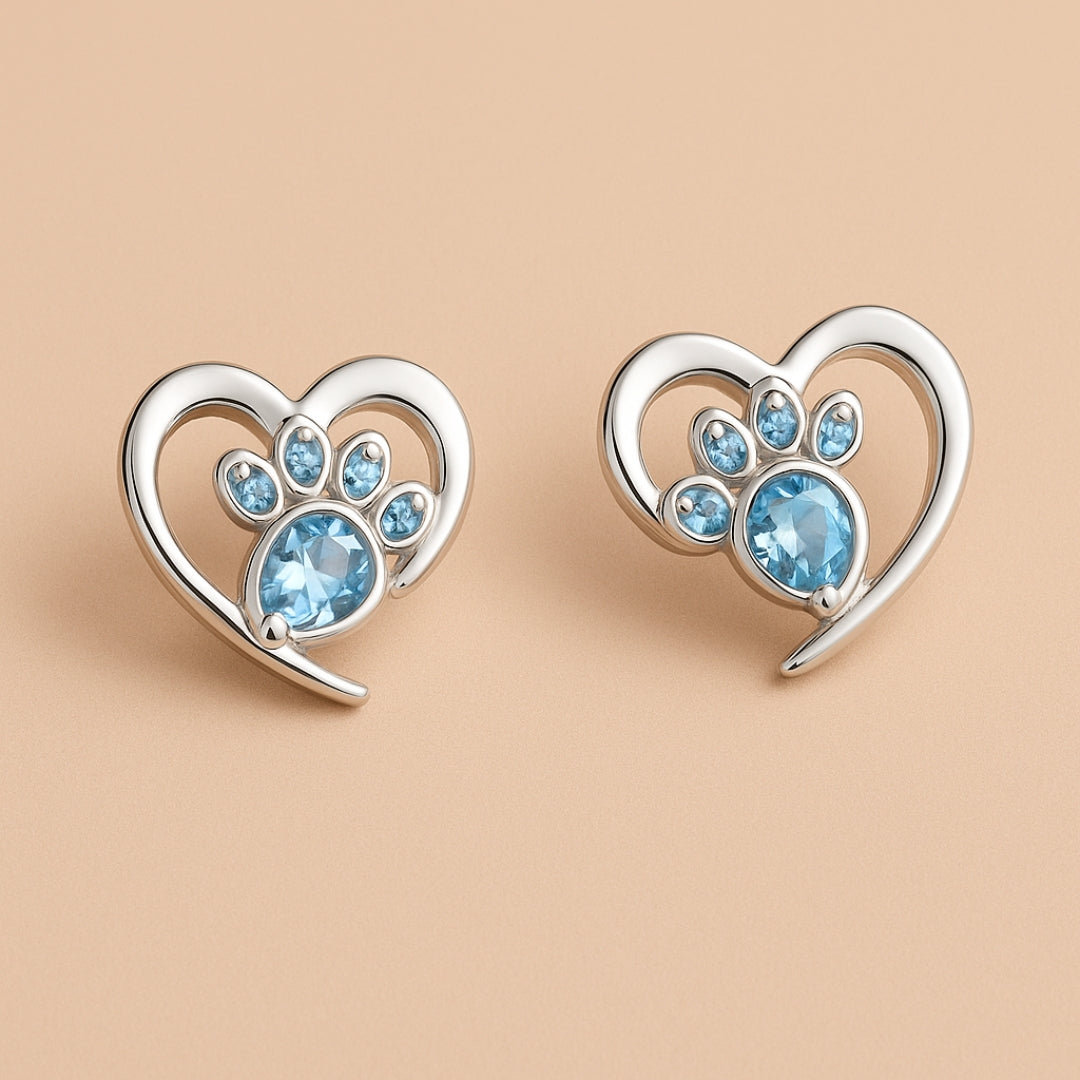 Blue Zirconia Love Paw Print Earrings
