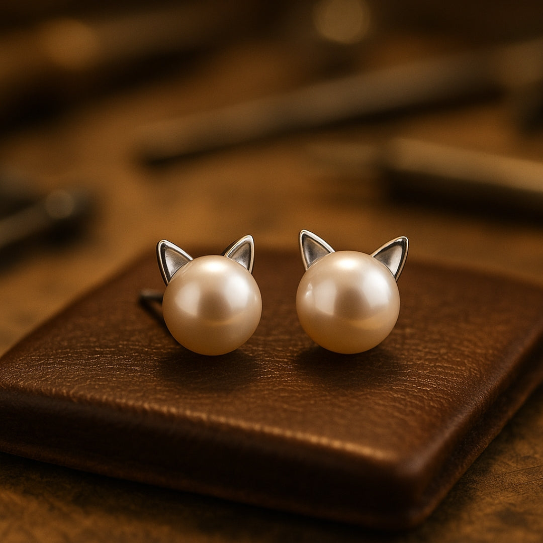 Pearl Stud Kitty Earrings
