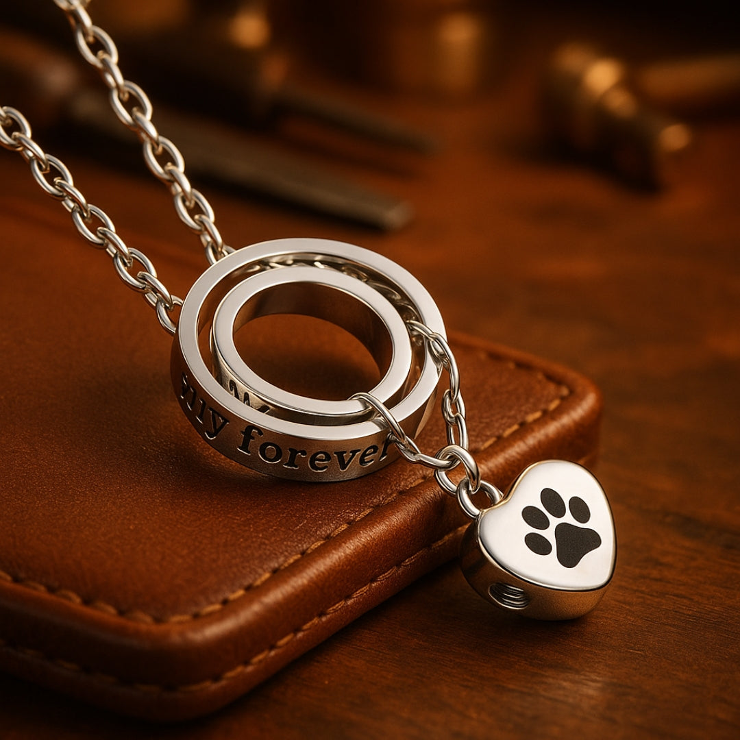Black & Red Paw Orbit Silver Necklace