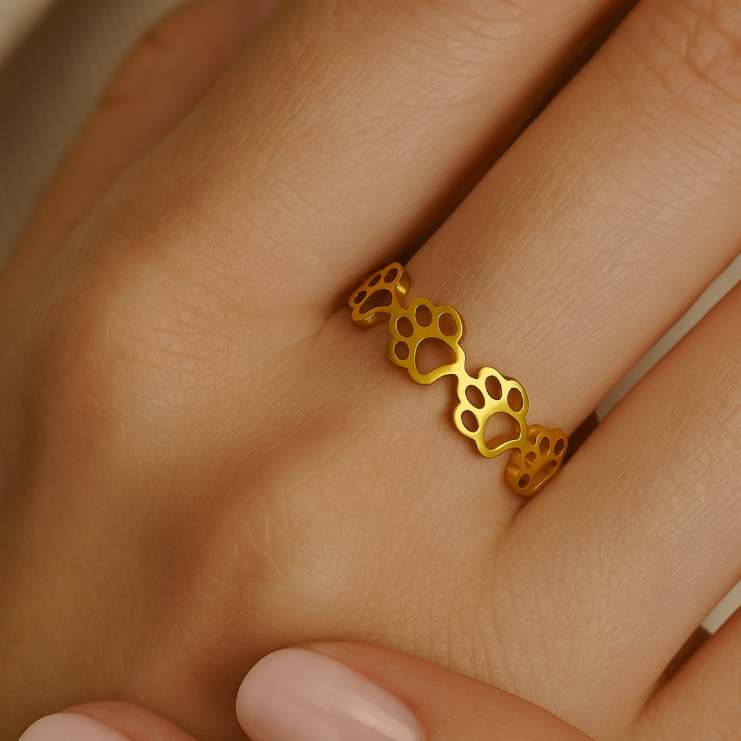 Adjustable Paw Print Ring in Silver and Gold