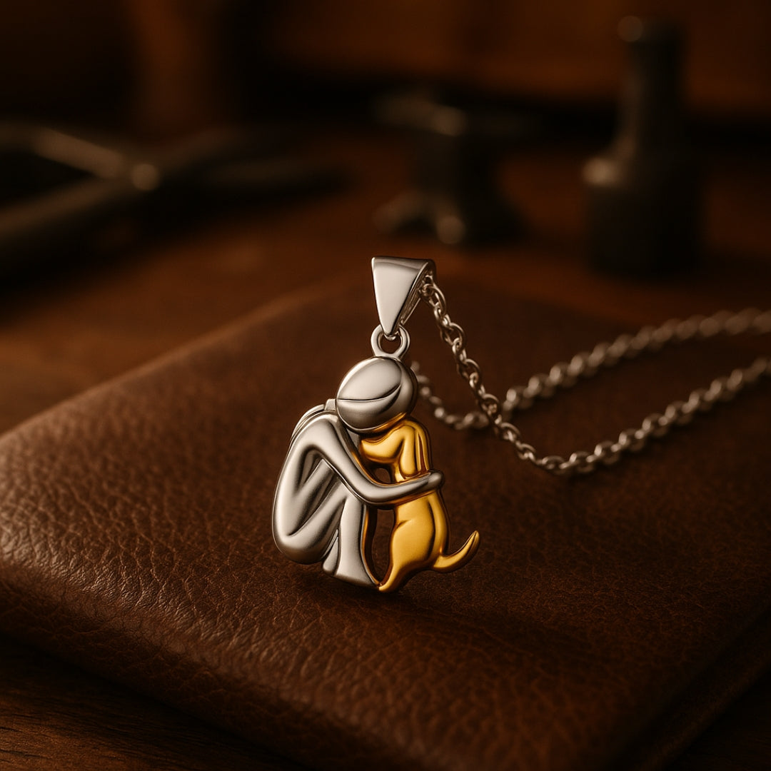 Silver & Gold Hug Dog Necklace