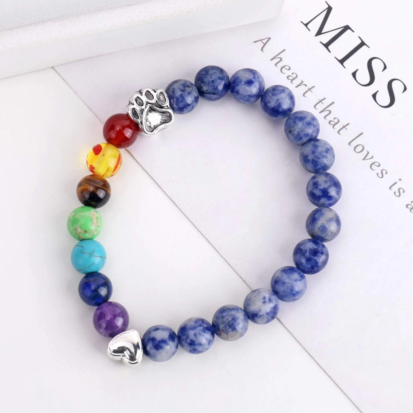 Colorful Stone Heart Paw Necklace