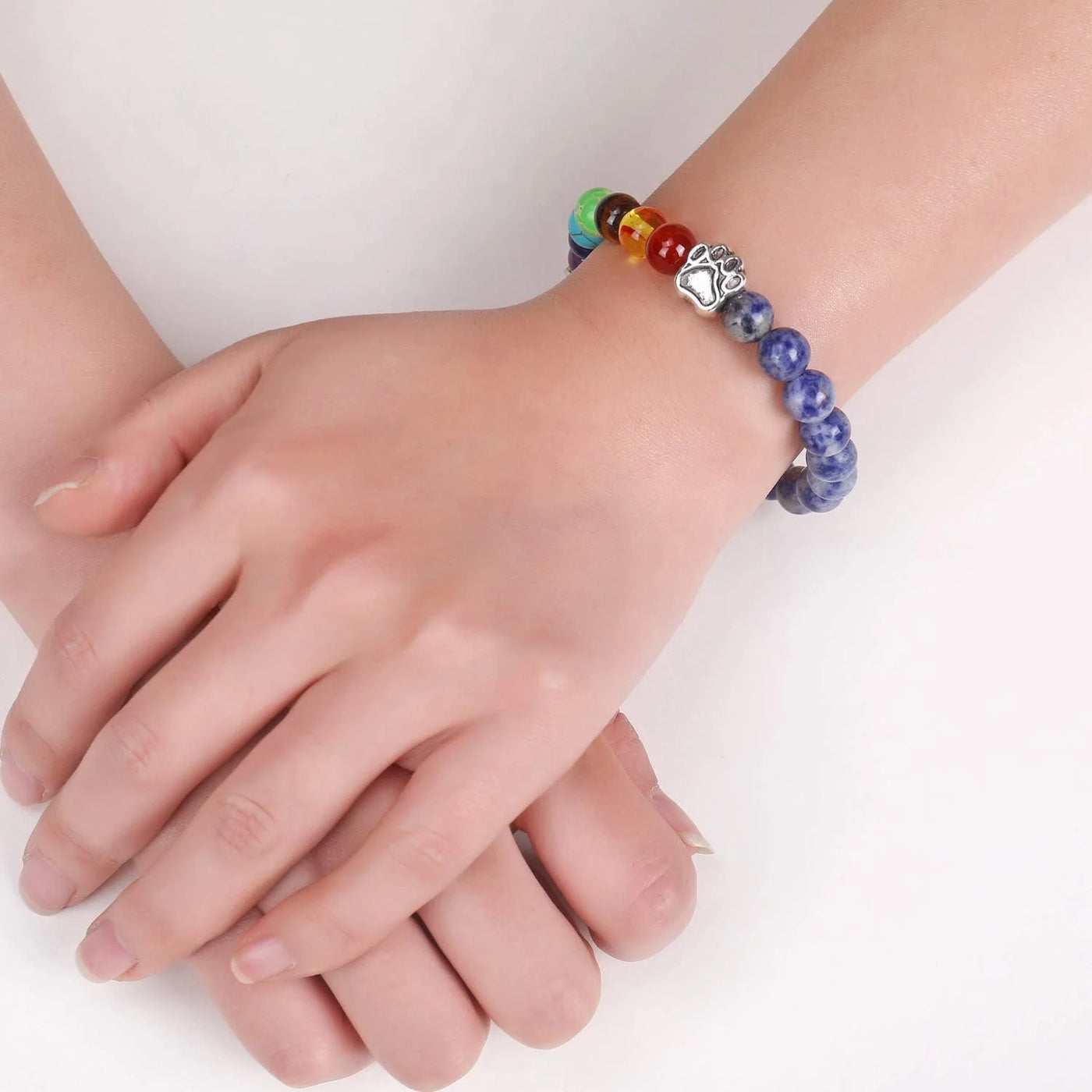Colorful Stone Heart Paw Necklace
