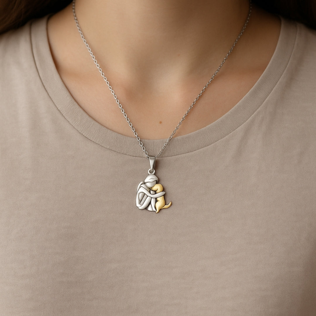 Silver & Gold Hug Dog Necklace