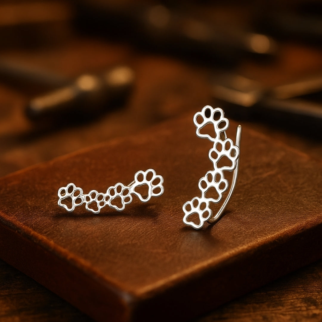 Paw Trail Silver Earrings