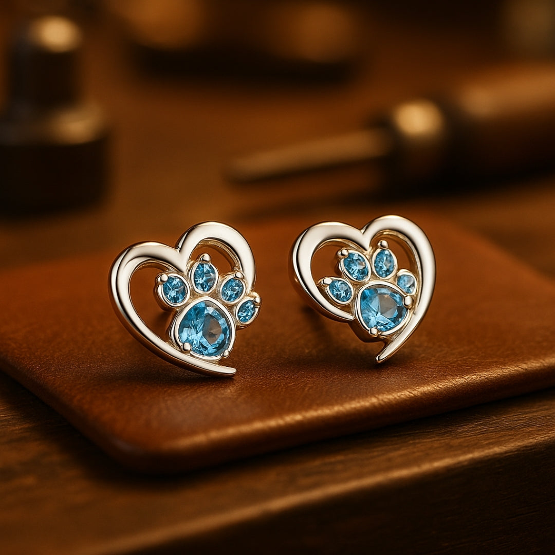Blue Zirconia Love Paw Print Earrings