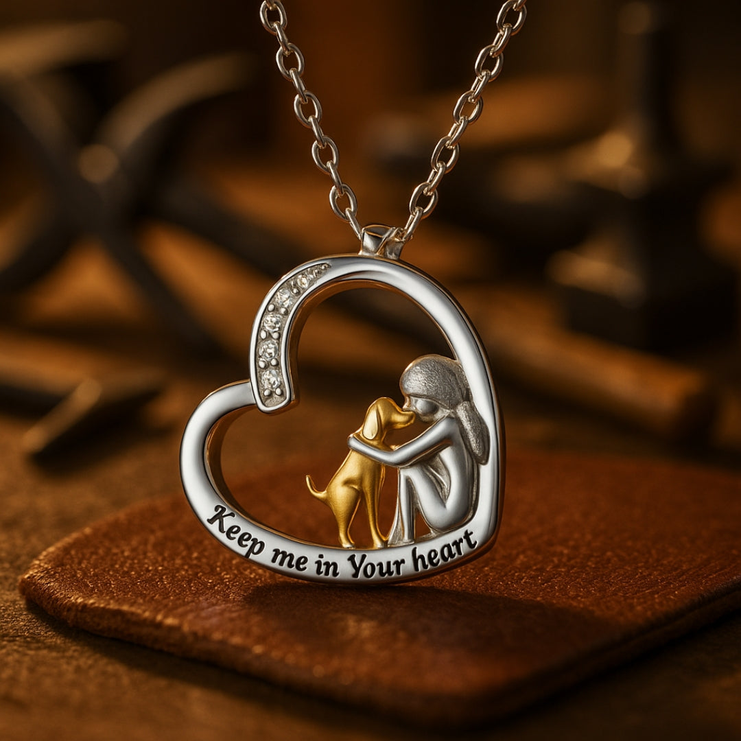 925 Silver Necklace with Heart & Dog Motif