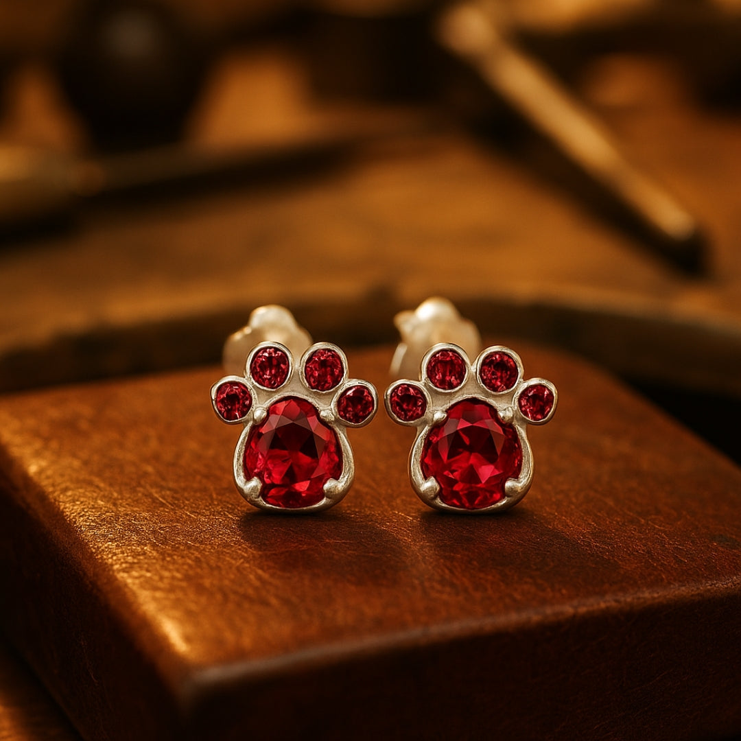 Paw Print Birthstone Earrings