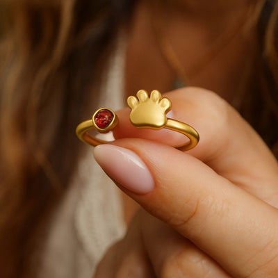Gold Paw Birthstone Rings