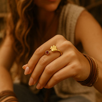 Gold Paw Birthstone Rings