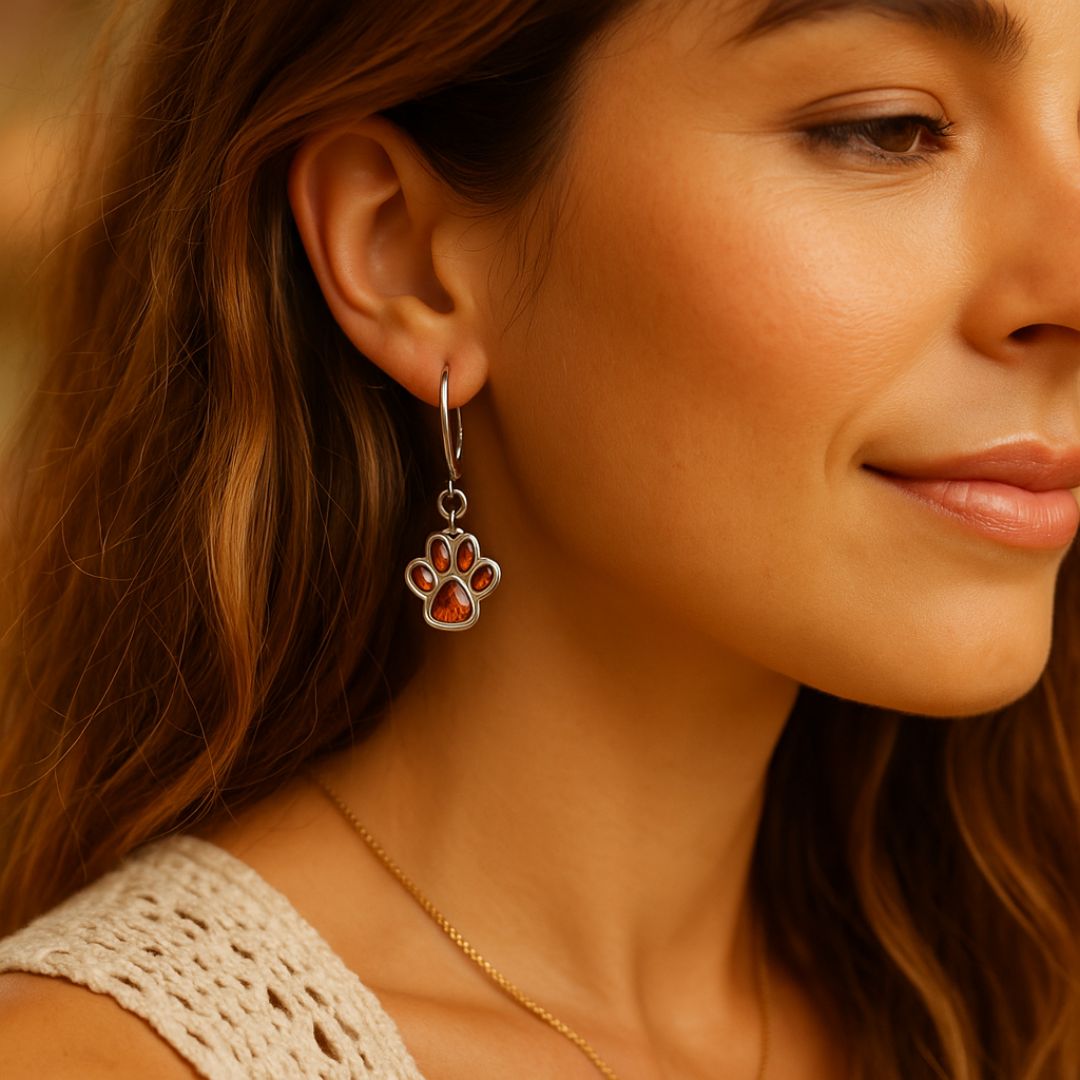 Hanging Paw Birthstone Earrings