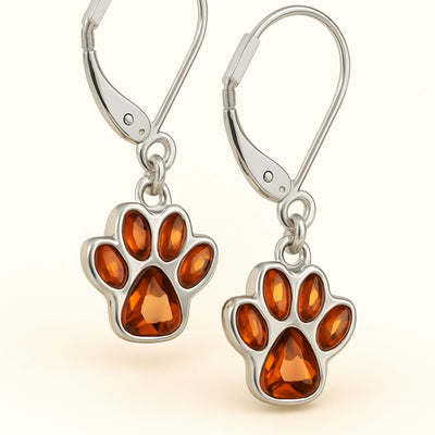 Hanging Paw Birthstone Earrings