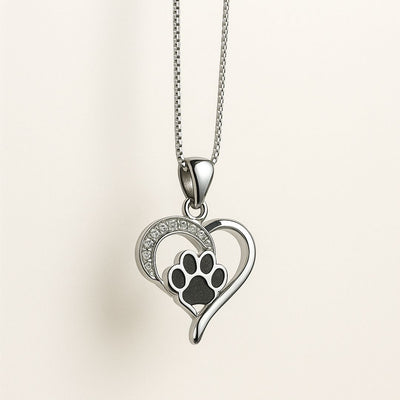 Infinity Necklace With Heart & Paw in Silver