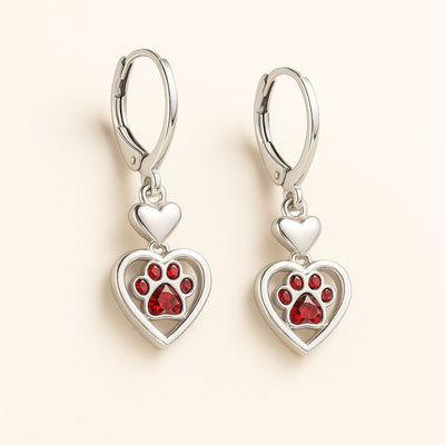 Paw Heart Birthstone Earrings