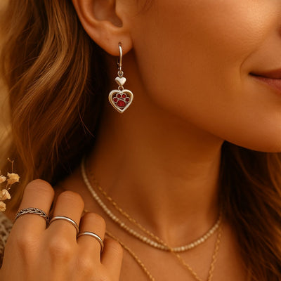 Paw Heart Birthstone Earrings