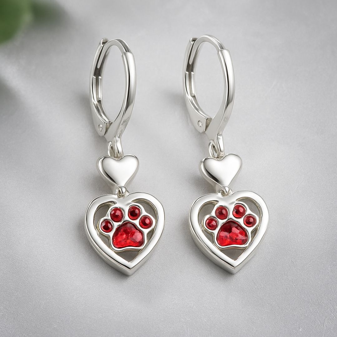 Paw Heart Birthstone Earrings