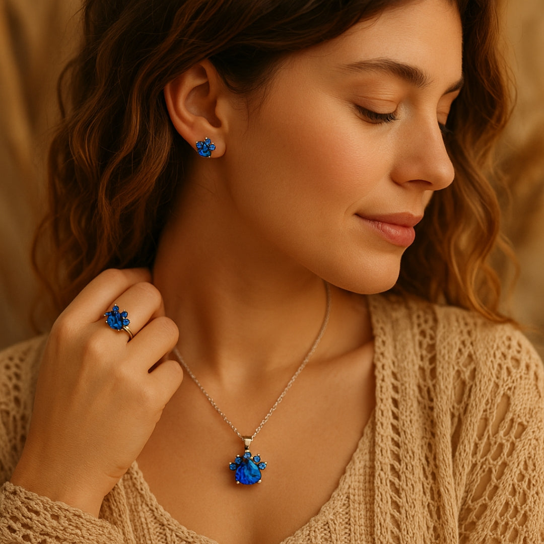 Paw Print Birthstone Jewelry Set