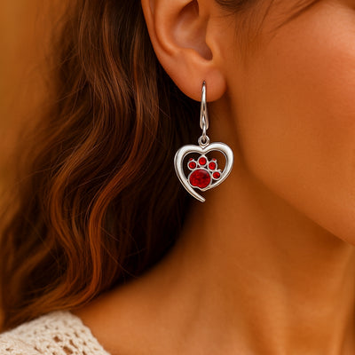 Heart Paw Birthstone Earrings