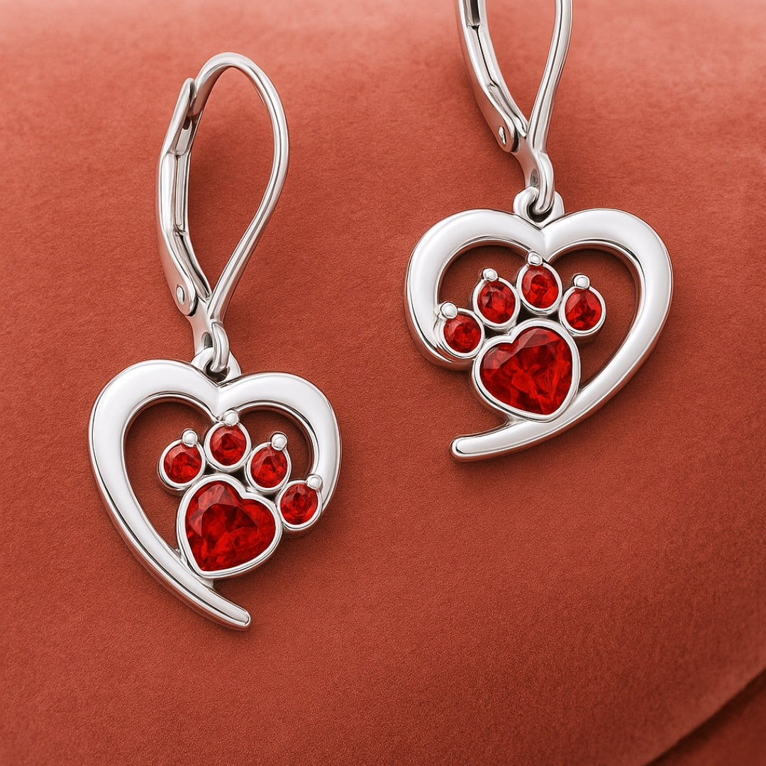 Heart Paw Birthstone Earrings