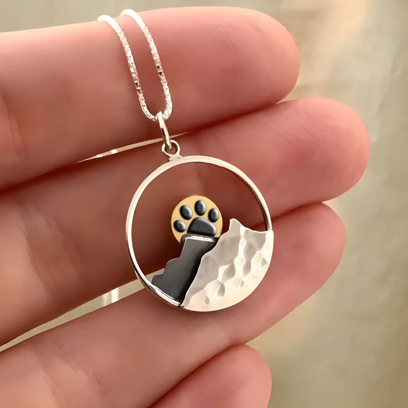 Paw Sunrise Mountain Necklace
