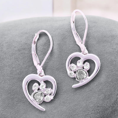 Heart Paw Birthstone Earrings