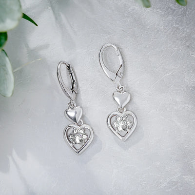 Paw Heart Birthstone Earrings