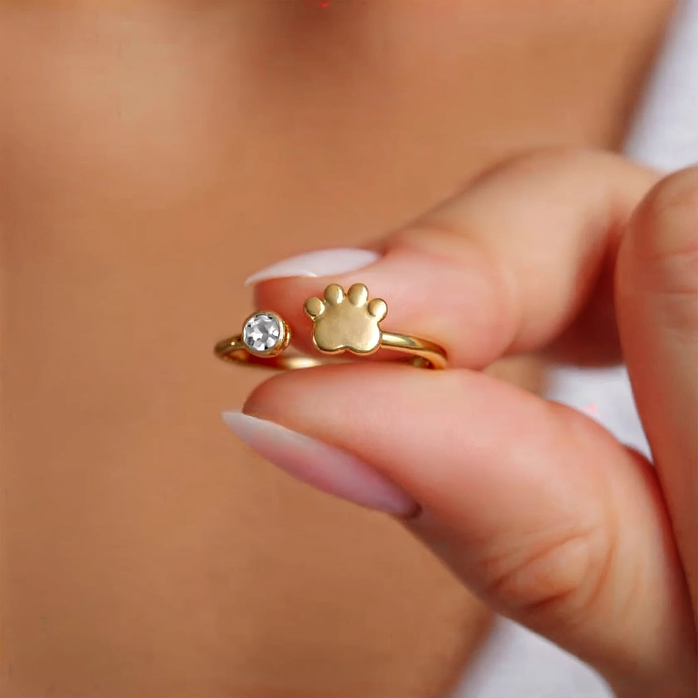 Gold Paw Birthstone Rings