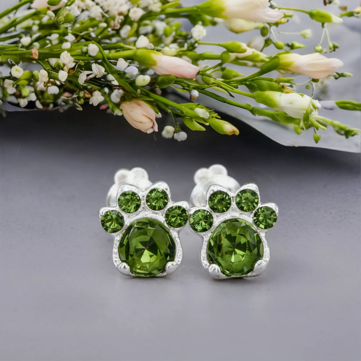 Paw Print Birthstone Earrings
