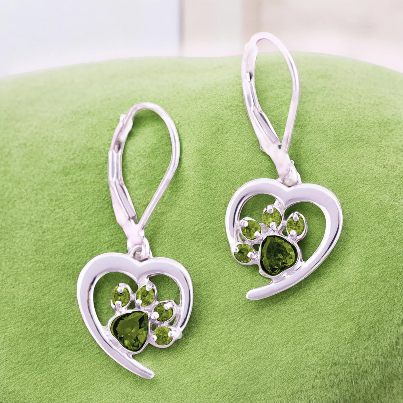 Heart Paw Birthstone Earrings