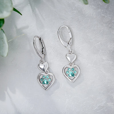 Paw Heart Birthstone Earrings