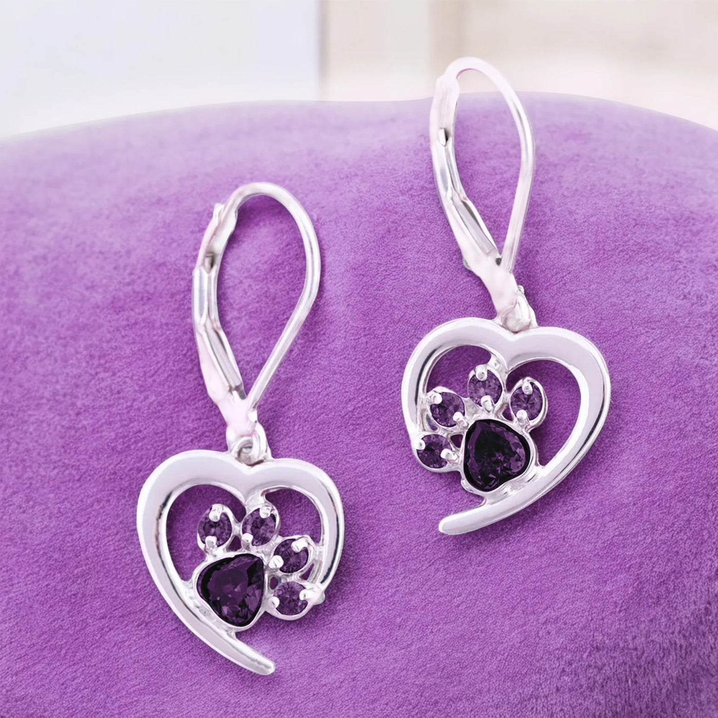 Heart Paw Birthstone Earrings
