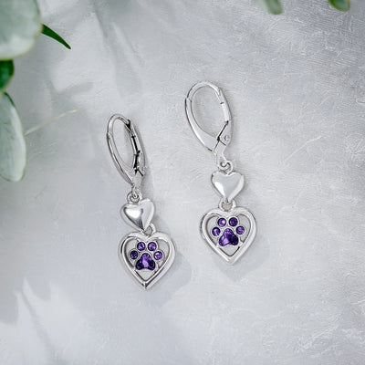 Paw Heart Birthstone Earrings