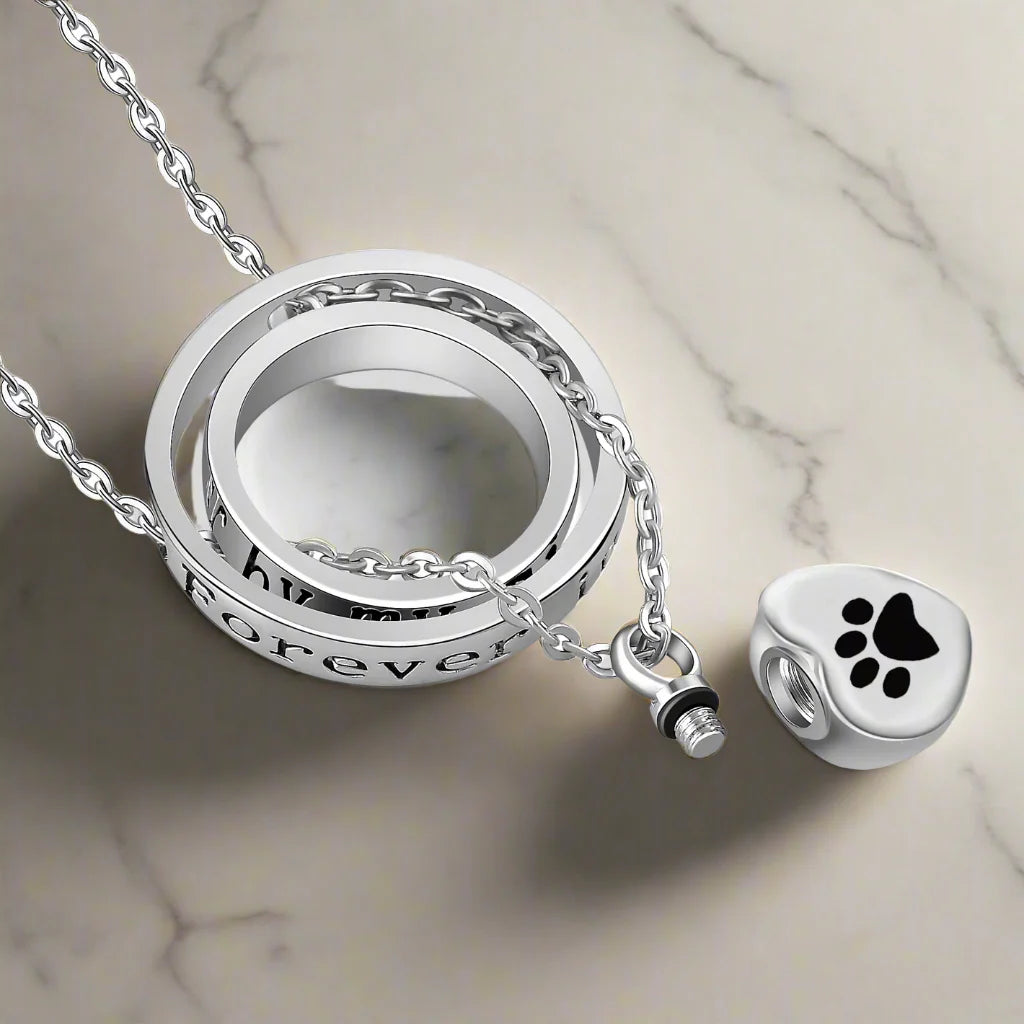 Black & Red Paw Orbit Silver Necklace