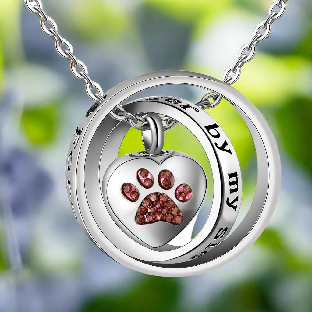Black & Red Paw Orbit Silver Necklace